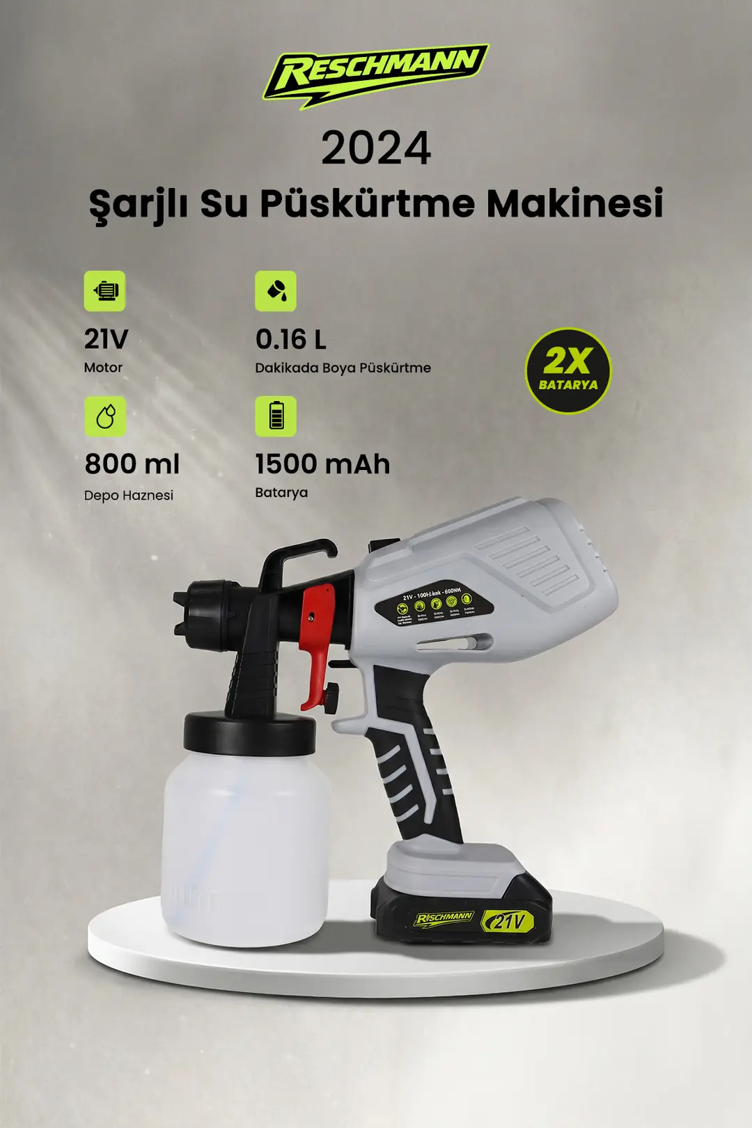 Reschmann R-2024 21V 800ML Şarjlı Boya Ve Su Püskürtme Makinesi