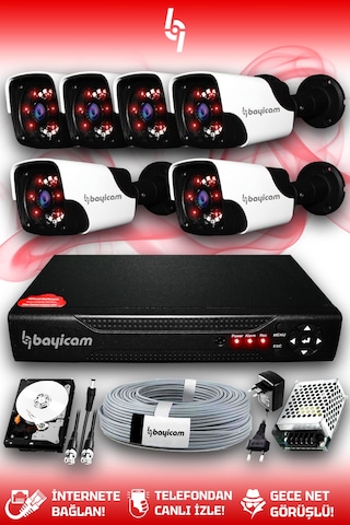 Bayicam 6 Kameralı Panda 6 Dış Kamera Set 500 GB HDD Full HD Gece Görüşlü Güvenlik Kamerası Sistemi
