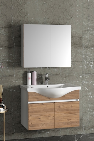 Yıldız 80 Cm Beyaz-atlantik Mdf Lavabolu Asma Banyo Dolabı Takımı Beyaz - Atlantik Çam