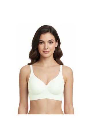 Cottonhill Seamless Bra - Slight Krem Lazer Kesim Dikişsiz Dilim Detaylı Balensiz Kadın Sütyen Krem