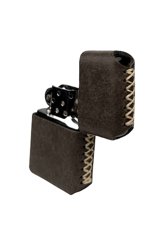 Handmade El Yapımı Hakiki Deri Zippo Modeli Çakmak Koyu Vizon