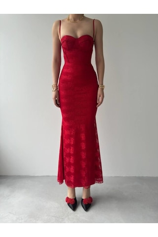 Kalıse İp Askılı Elbise Kırmızı