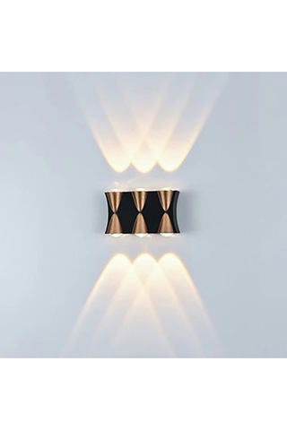 6 Watt Gün Işığı Ledli Dış Mekan, Bahçe, Teras, Balkon, Kamelya, Veranda Apliği, Bahçe Duvar Armatür Siyah Gold