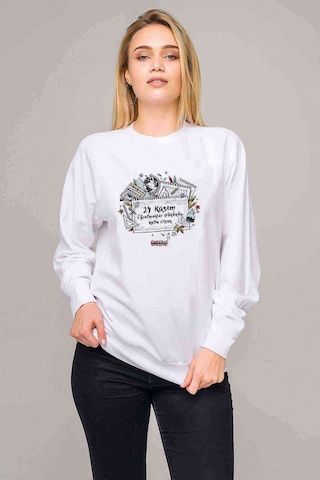 Kasım Öğretmenler Günü Kutlu Olsun Baskılı Beyaz Kadın Sweatshir