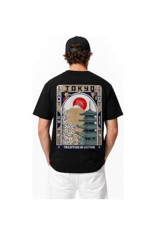 Bayloranzzo Tokyo City %100 Pamuk Heavy Cotton Premium Kalite Unisex Tişört Siyah