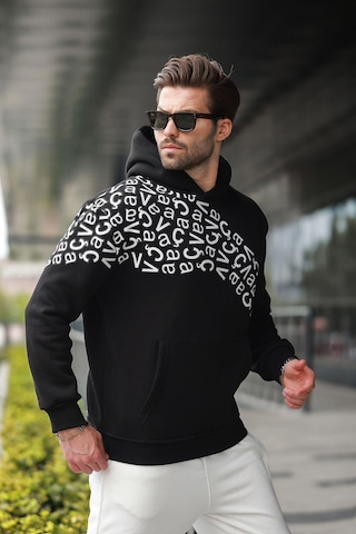 Madmext Siyah Baskılı Kapüşonlu Erkek Sweatshirt E7160 Siyah