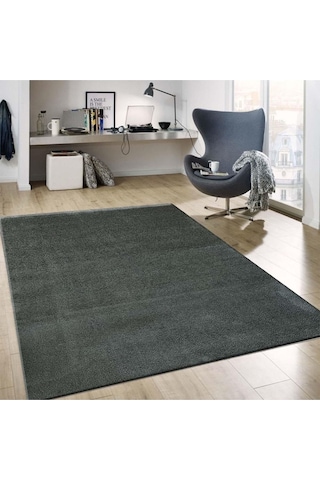Balat Halı Raschel Carpet Koyu Gri Mikro Polyester Kaymaz Taban Shaggy Halı
