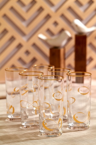 Balık Motifli Cam Rakı Bardağı 6'lı Set
