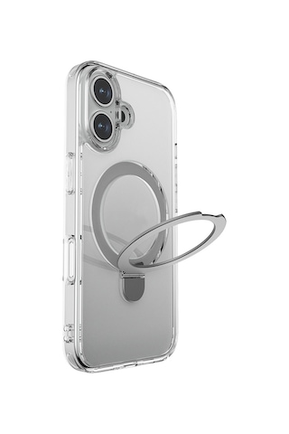 Apple Uyumlu iPhone 16 Kılıf Magsafe Raptic Air Stand Serisi Buzlu Transparan Standlı Kapak Şeffaf Şeffaf