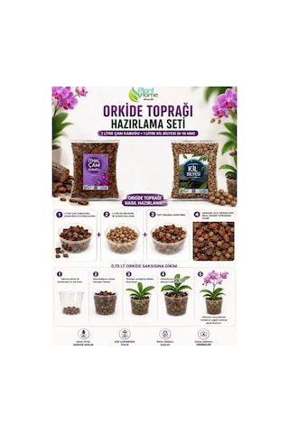 Hüskon Ticaret Oekide Toprağı Hazırlama Seti 2'li - 1 Litre Ithal Çam Kabuğu + 1 Litre Kil Bilyesi 8-16mm Orkide Dikim Ve Saksı Değişim Seti 1 L