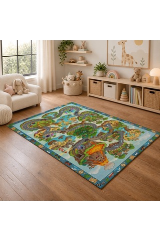 Kartela Halı Çizgi Film Adası Kaymaz Taban Çocuk Oyun Halısı - 160 x 240 CM