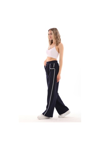 Kallima Siyah Beyaz Tasarım Cepli Şeritli Üç İplik Eşofman Altı Siyah