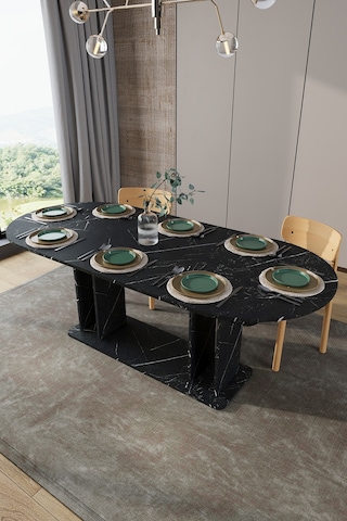 Modern 8 Kişilik Mutfak Yemek Masası %100 Mdf Mutfak Yemek Odası Masası Ym08 Royal Mermer