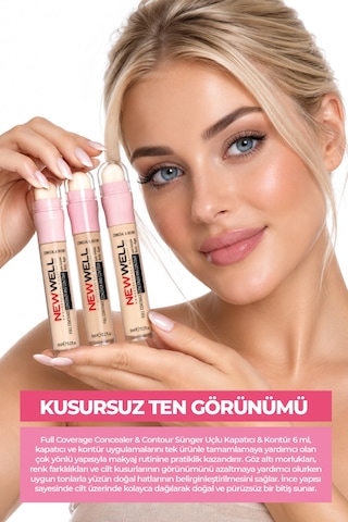New Well Full Coverage Concealer & Contour Sünger Uçlu Kapatıcı & Kontür 03 6 Ml 001