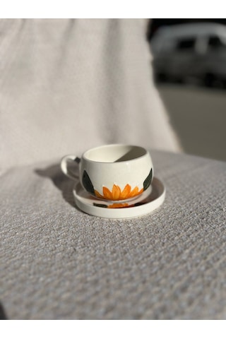 El Yapımı Seramik Kupa, Mug, Türk Kahvesi Bardağı Çiçek Desenli
