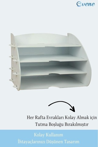 Evene Dosya Düzenleyici Masa Üstü Organizer Ahşap Evrak Raflı Model 3, Beyaz