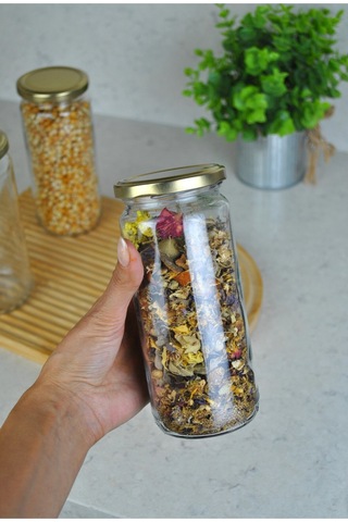 3 Adet Şişecam 500 Cc Cam Kavanoz Sızdırmaz Gold Kapaklı Baharat Saklama Kabı Şeffaf-gold