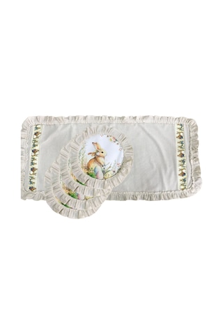 Keten, Bohem, Fırfırlı, Vintage, 4 Adet Yuvarlak Amerikan Servis