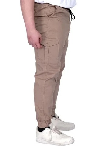 Büyük Beden Erkek Pantolon Keten Kargo Jogger 21911 Cappucino Cappucino