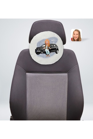 Kişiye Özel Plakalı Kadın Seat Ateca Karikatürlü Yuvarlak Araç Ko (503989111)