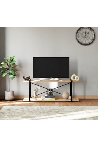 Televizyon Ünitesi Tv Standı Raflı Metal Sehpa Çam 1379