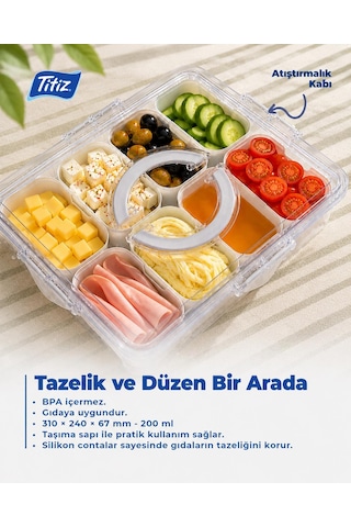 Çok Amaçlı Atıştırmalık Kabı 8 Bölmeli Taşınabilir Kahvaltılık Çerez Saklama Kutusu 310x240x68 Mm Çok Renkli