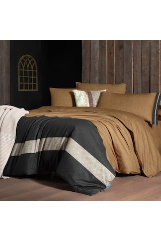 Sarev Loamy Kıng Sıze Battal Boy %100 Pamuk Çift Taraflı Nevresim Takımı Taba Taba