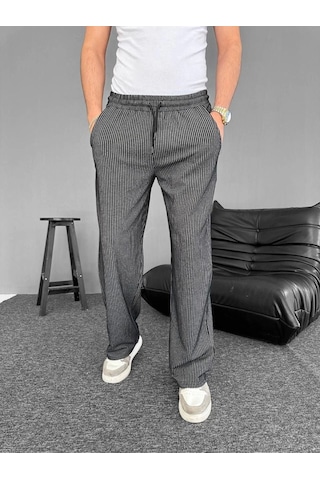 Efnaz Style Su Yolu Çizgili Cepli Pantalon - Siyah