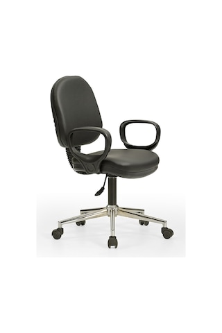 Sekreter1 Bilgisayar Koltuğu - Ofis - Müdür - Büro - Çalışma Sandalyesi Siyah Renk Krom Ayaklı Siyah