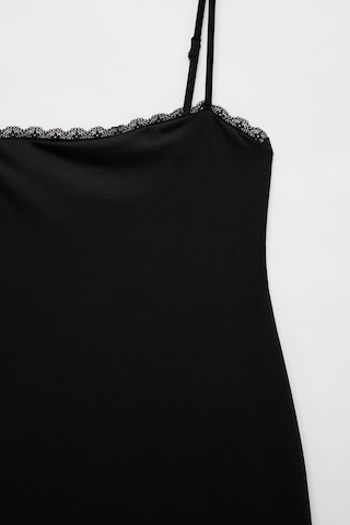 Koton Slim Fit Dantel Detaylı Uzun İnce Askılı Penye Elbise Siyah 5sak80486ek Siyah