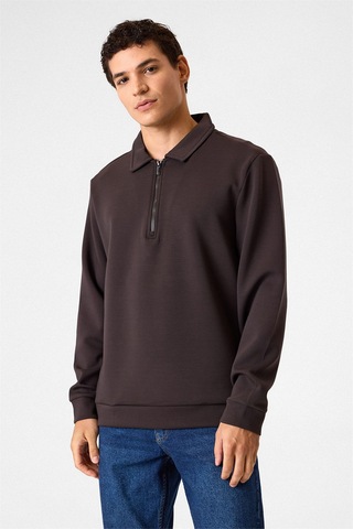 Backandbond Koyu Kahve Fermuarlı Bordo Sweatshirt Koyu Kahverengi