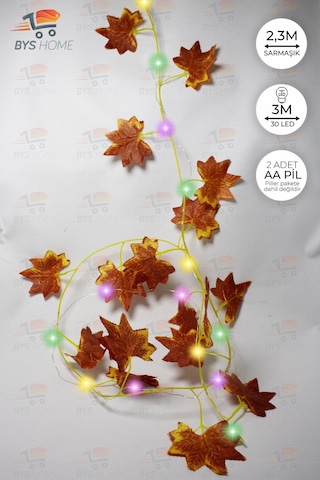 Dekoratif Sonbahar Yapraklı 230 Cm Yapay Sarmaşık Ve 300 Cm Peri Led Pembe Renk - Rgb RGB
