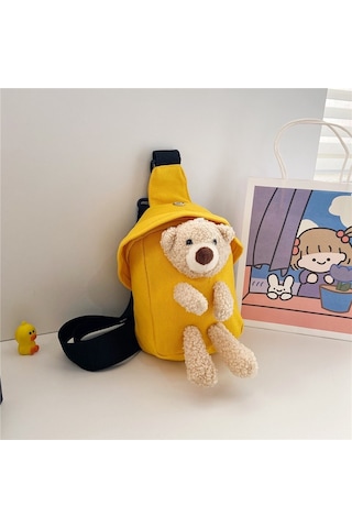 Çocuk Haberci Çantası Sevimli Ayı Göğüs Çantası Erkek Ve Kız Mini Kanvas Çanta Sarı