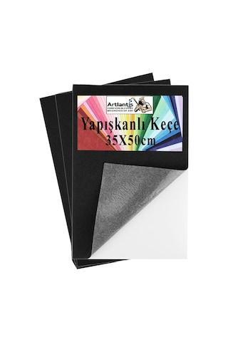 Siyah Yapışkanlı Keçe 35x50 Cm 3 Adet 2.0 Mm Kendinden Yapışkanlı Renkli Hobi Keçesi Elişi Keçe Kumaşı Anasınıfı