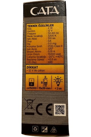 Cata Ct-4252 4w 12v 3200k Günışığı G4 Duylu Kapsül Ampul 8 Adet