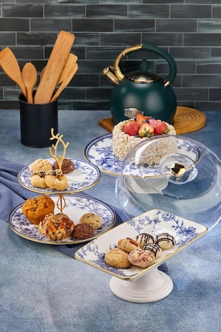 25 Parça 6 Kişilik Seramik Pasta Çay Kahvaltı Tabağı Takımı Seti - Kup113p Beyaz