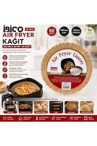İbico İ22-462 Air Fryer Pişirme Kalıp Kenar: 4.5cm Yuvarlak Taban: 20cm 50 Adet Kağıt Diğer