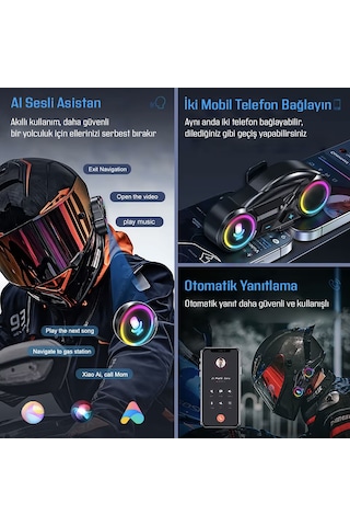 Motosiklet İntercom Seti Yeni Sürüm Bluetooth V6.0 Rgb Kask Kulaklık