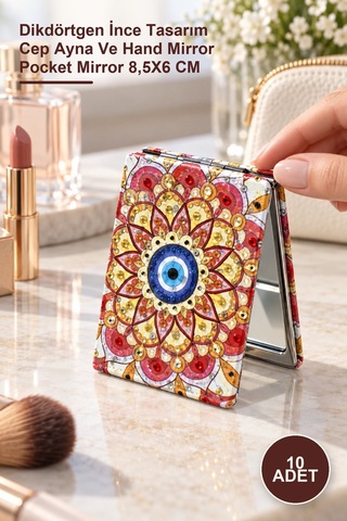 10 Adet Taşlı El Aynası Dikdörtgen İnce Tasarım Cep Ayna Ve Hand Mirror Pocket Mirror 8,5x6 Cm