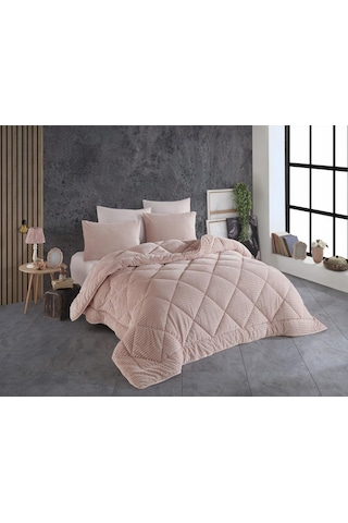 Comfort Yorgan Seti Çift Kişilik Stripe Pudra Pudra