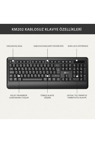 Lecoo Kw202 Kablosuz Türkçe Q Klavye & Mouse Set Optik