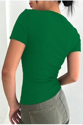 Rooted Kadın Kare Yaka T-shirt & Bluz , Likralı Fitilli Kaşkorse Kumaş Yeşil