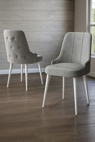 Esa 6 Adet Babyface Kumaş, Beyaz Metal Ayaklı, Mutfak Ve Yemek Odası Sandalyesi Krem