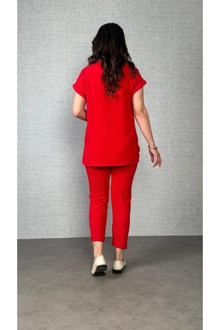 The İstanbul Kadın Kısa Kollu Yuvarlak Yaka Aerobin Bluz Ve Pantolon Ikili Takım Kırmızı