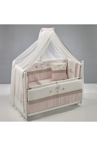 Meltem Kids Mondo Sallanır Ahşap Anne Yanı Beşik 60x120 CM ( Beyaz- Pretty) Pembe