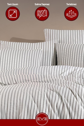 Saten Çizgili Çift Kişilik Lüks Nevresim Takımı Set 200x200 Cm Koyu Gri