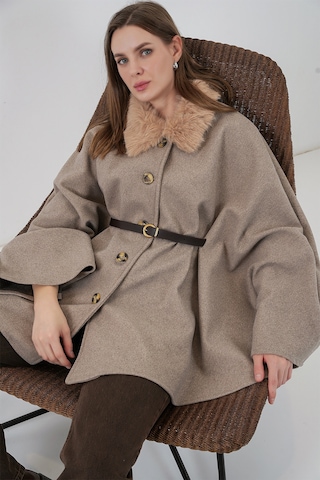 Kadın Kemerli Kaşe Panço 9165 - Taş Taş