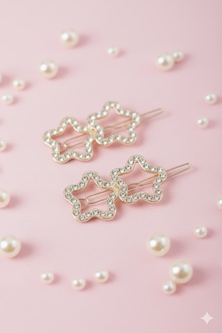 İkili Yıldız Şekilli Metal Toka, Metal Klipsli İkili Yıldız Toka 2 Adet Altın