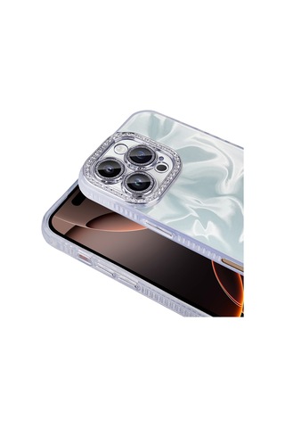 Apple Uyumlu iPhone 16 Pro Kılıf Airbagli Parlak Taş Detay Tasarımlı Zore Esila Kapak Beyaz