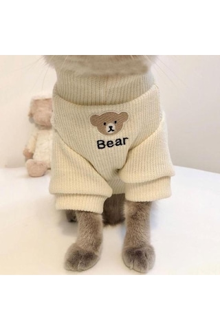 Evcil Hayvan Giysileri Sevimli Ayı Tasarımı 2 Bacaklı Yüksek Streç Kolay Giyilebilir Yumuşak Rahat Sıcak Kedi Kazak